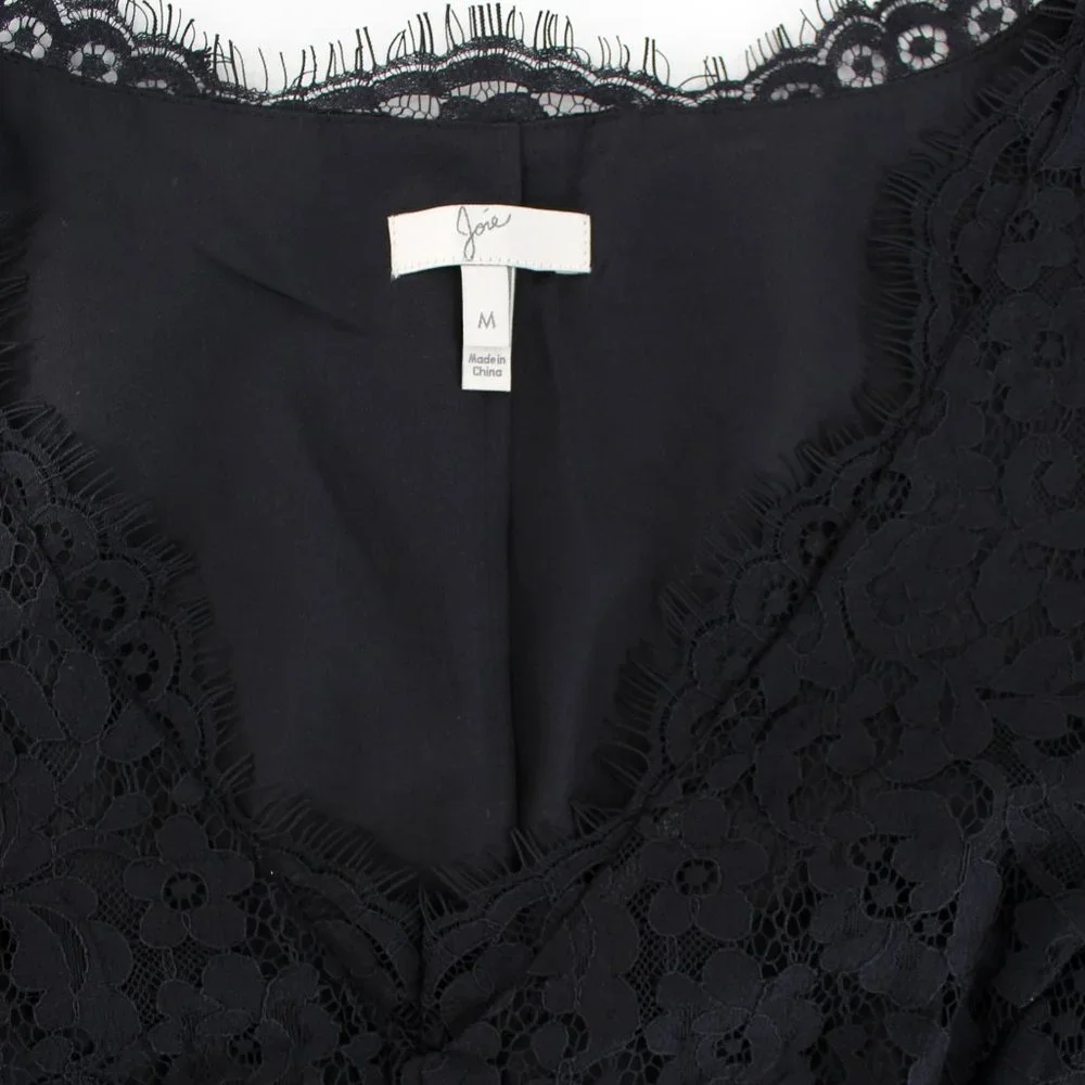 Joie Nikolina Dress Black Lace Sleeveless V Neck Scalloped Eyelash Trim SZ M - Picture 7 of 15
